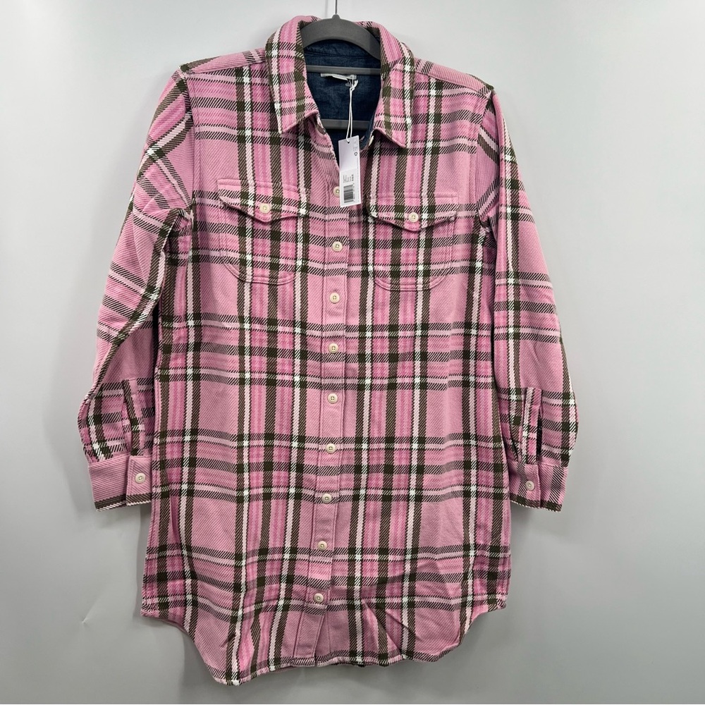 Outerknown Blanket Shirt Womens S Pink Plaid Organic Cotton Shacket NWT